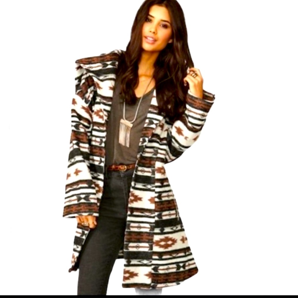 BB Dakota Aztec Boho Hooded Jacket - Size M